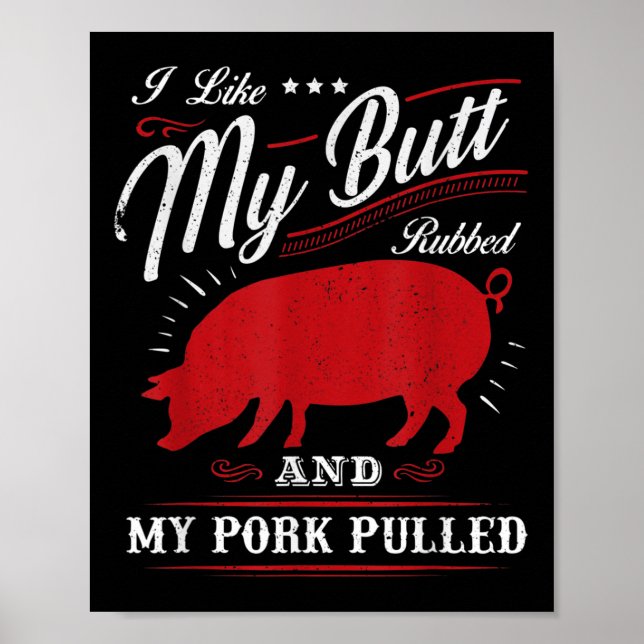 Lusnygrillar Bbq Jag gillar min knapp Rubbed Poster (Framsidan)