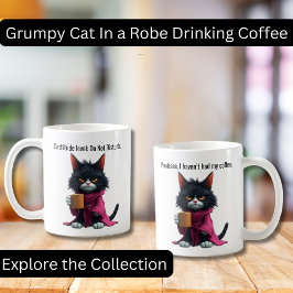 LusnyGrumpy cat in a Robe and Coffee Black Cat Kaffemugg