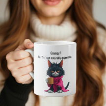 LusnyGrumpy cat in a Robe and Coffee Black Cat