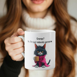 LusnyGrumpy cat in a Robe and Coffee Black Cat Kaffemugg