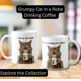LusnyGrumpy cat in a Robe and Coffee Cat Kaffemugg