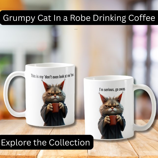 LusnyGrumpy cat in a Robe and Coffee Kaffemugg (Funny Grumpy Cat in a Robe with Coffee.  Perfect gifts, Cat lovers, Coffee Lovers)