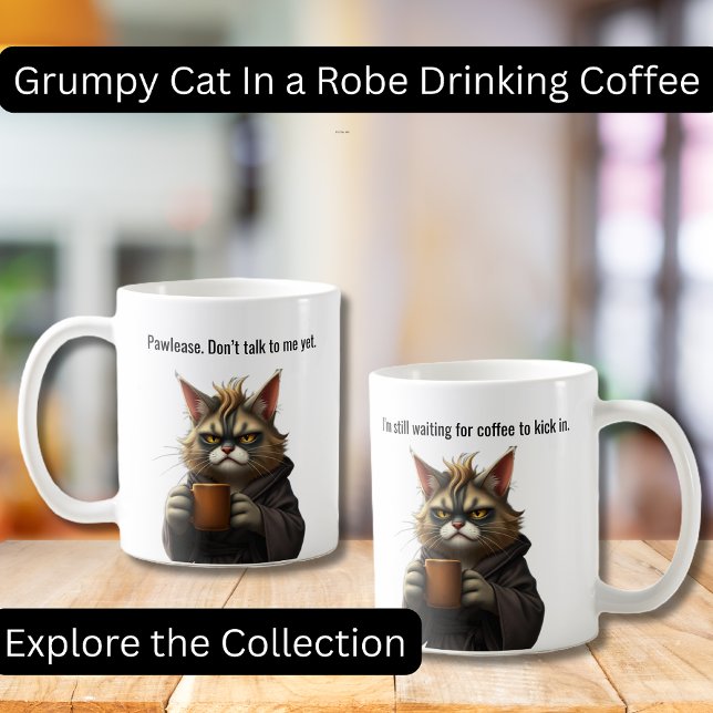 LusnyGrumpy cat in a Robe and Coffee Kaffemugg (Funny Grumpy Cat in a Robe with Coffee.  Perfect gifts, Cat lovers, Coffee Lovers)