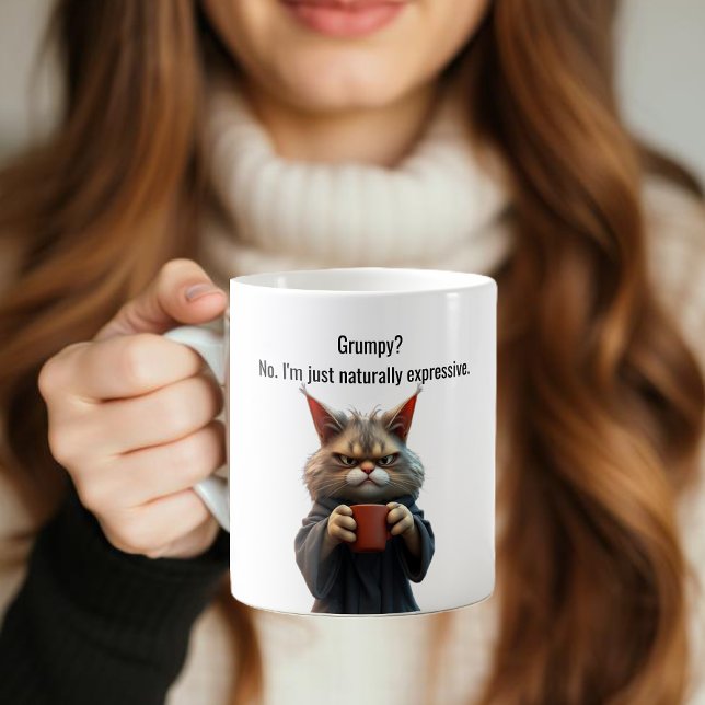 LusnyGrumpy cat in a Robe and Coffee Kaffemugg (Funny Cat Mug-Grumpy cat-Cat in a Robe and Coffee-Brown Cat-Coffee Mug )