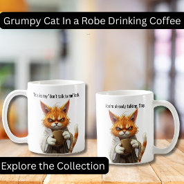 LusnyGrumpy cat in a Robe and Coffee Orange Cat Kaffemugg