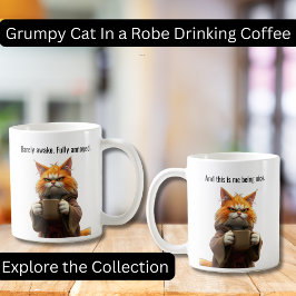 LusnyGrumpy cat in a Robe and Coffee Orange Cat Kaffemugg