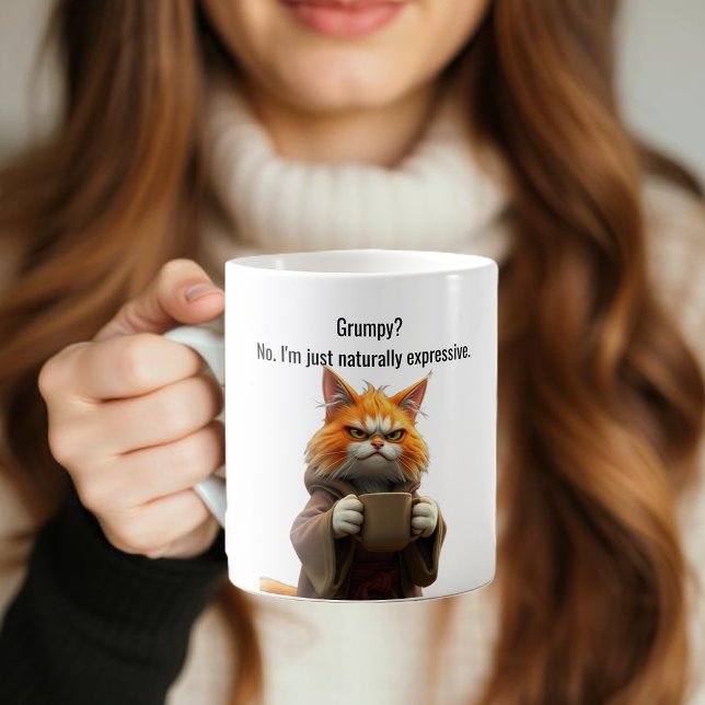 LusnyGrumpy cat in a Robe and Coffee Orange Cat Kaffemugg (Funny Grumpy cat in a Robe and Coffee Orange Cat Coffee Mug)