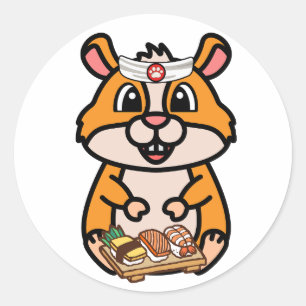 Lusnyhamster är en sushi-kock runt klistermärke