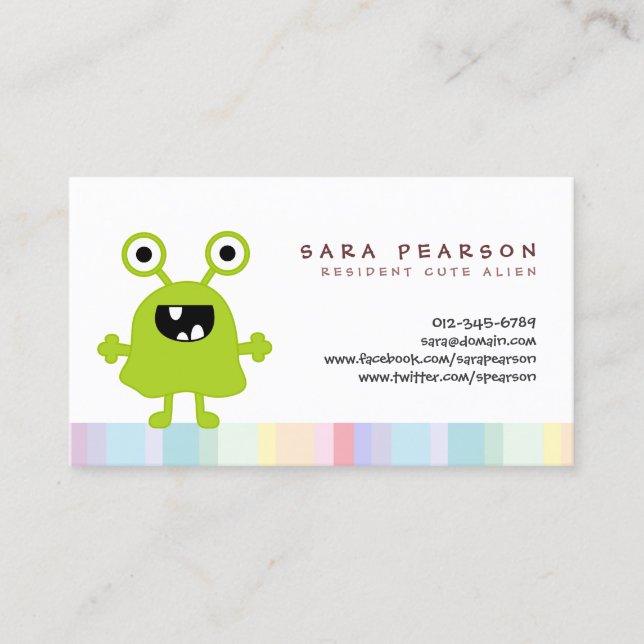 Lusnyhet Cute GreenMonster Alien Kids Namn Card Visitkort (Framsida)