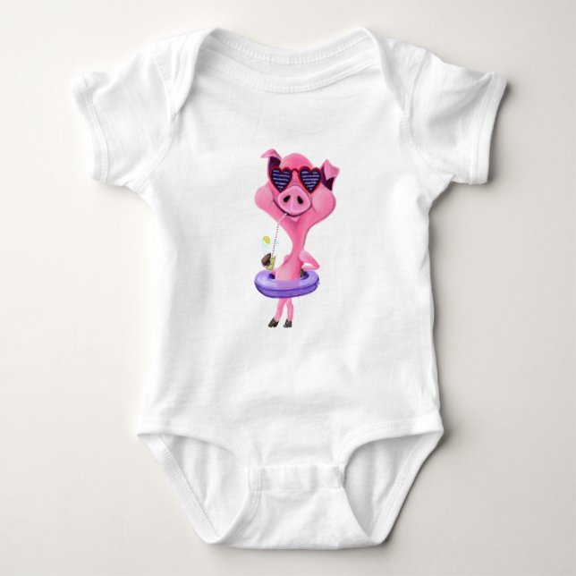 Lusnyj Baby Bodykostym med Lycklig Party Gris T Shirt (Framsida)