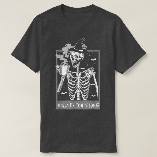 Lusnyj Bad Witch Vibes Spooky Witchcrafts Skeleton T Shirt (Design framsida)