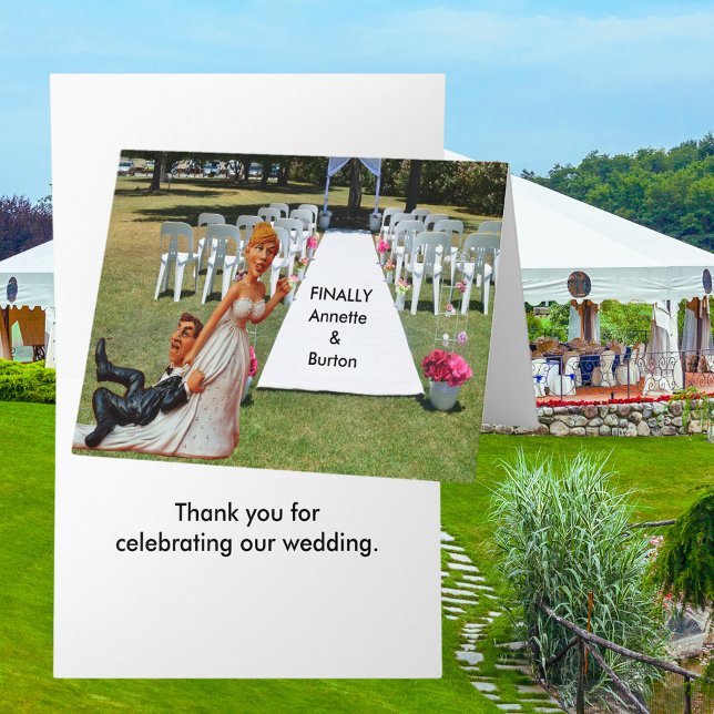 Lusnyj Bröllop par Tack Kort (Funny Finally Wedding Couple Thank You Card (Inside and out))