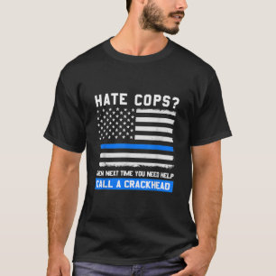 Lusnyj Cop som säger Thin Blue Line American Flagg T Shirt