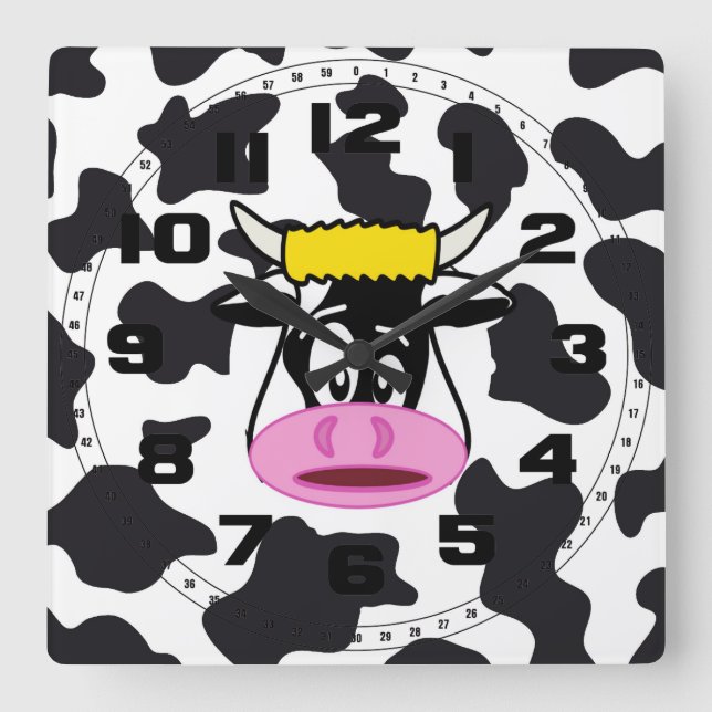 Lusnyj Crazy Cow Bull på mejerikoksutskrift Mönste Fyrkantig Klocka (Framsida)