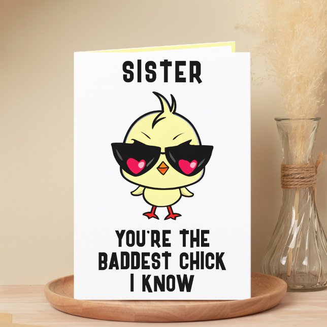 Lusnyj dålig Chick Chicken syster Grattis på födel Tack Kort (Funny Bad Chick Chicken Sister Happy Birthday Thank You Card)