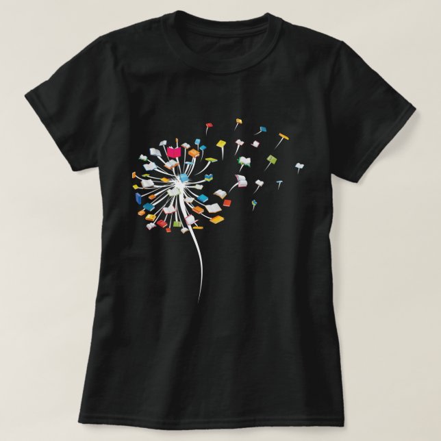 Lusnyj Dandelion Bokar Gift för att läsa Älskare K T Shirt (Design framsida)