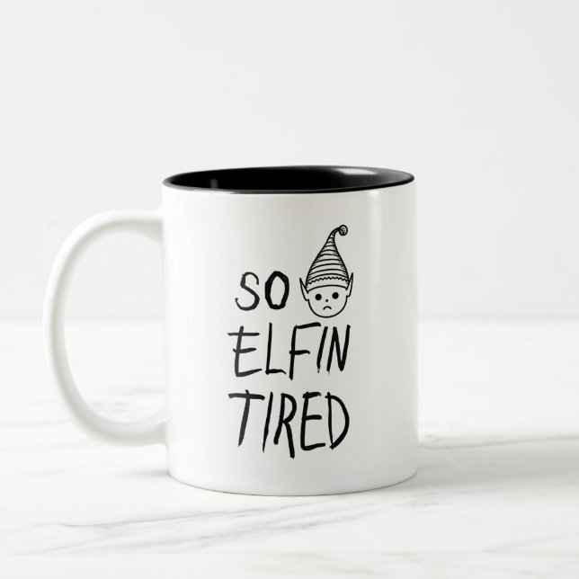 Lusnyj ELF-julmorgon _ So Elfin Tired Två-Tonad Mugg (Vänster)