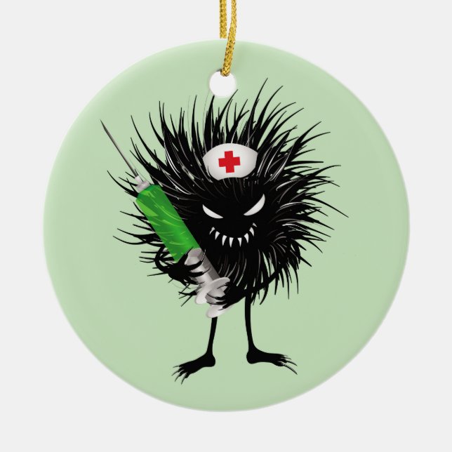 Lusnyj Evil Kryp Nurse med spruta Julgransprydnad Keramik (Framsidan)