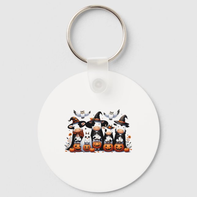 Lusnyj Ghost Cows Halloween Animals Cow Uggla Spoo Nyckelring (Framsida)