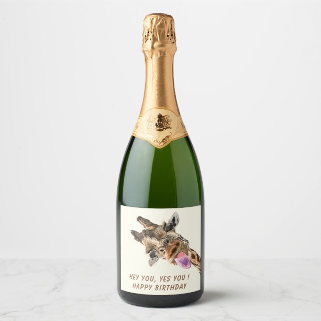 Lusnyj Giraffe Sparkling Vin-etikett - Anpassnings (Framsida)