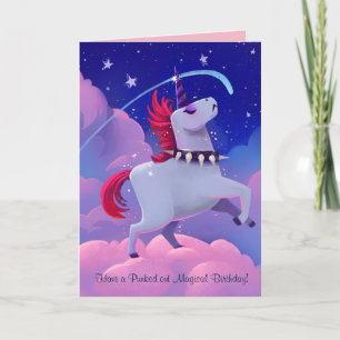 Lusnyj Goth Punk Tecknad Unicorn på Clouds Kort