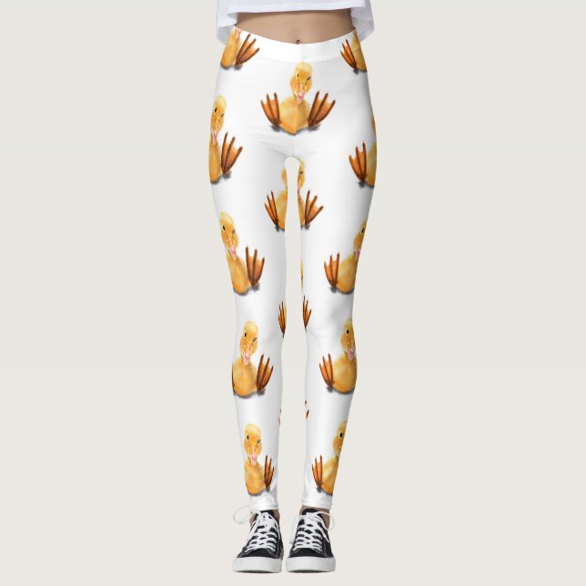 Lusnyj Gult Anka-lejd Wink Lycklig Smile-Tecknad Leggings (Framsida)