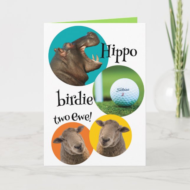 Lusnyj Hippo Birdie 2 Ewe för Golfer Birthday Kort (Framsida)