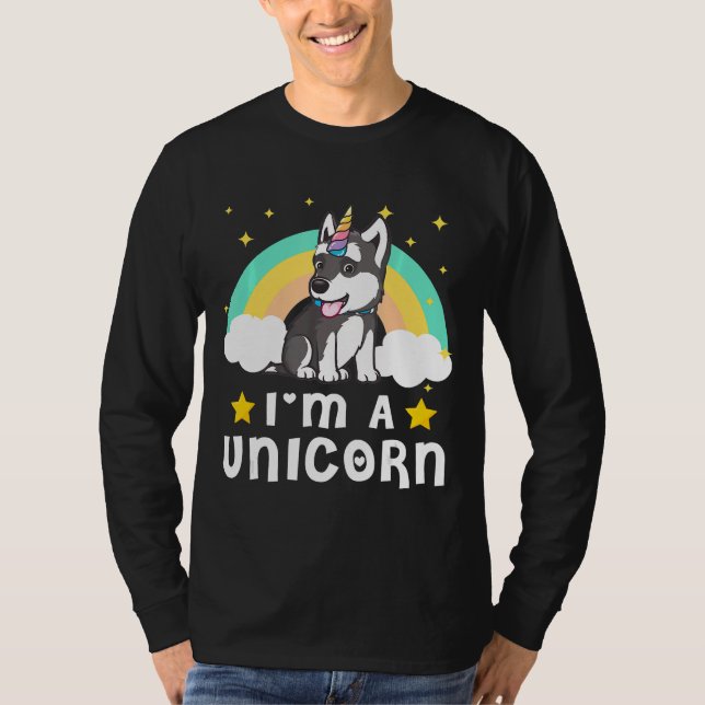 Lusnyj I A Unicorn Siberian husky Hund T Shirt (Framsida)