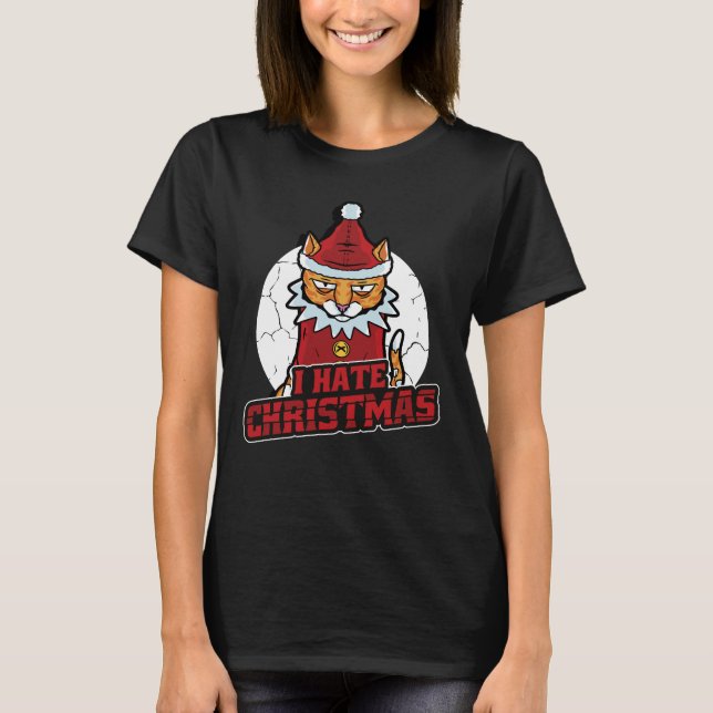 Lusnyj I Hate jul Santa Cat T Shirt (Framsida)