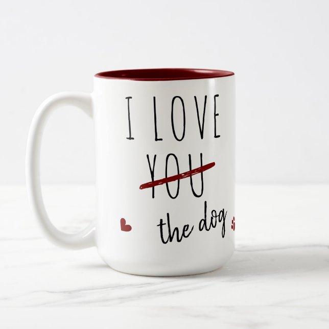 Lusnyj I Kärlek You Hund Photo Valentines day Två-Tonad Mugg (Vänster)