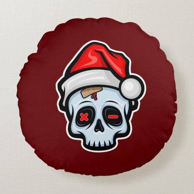 Lusnyj Jul Skull, Tecknad Stil Rund Kudde (Framsidan)