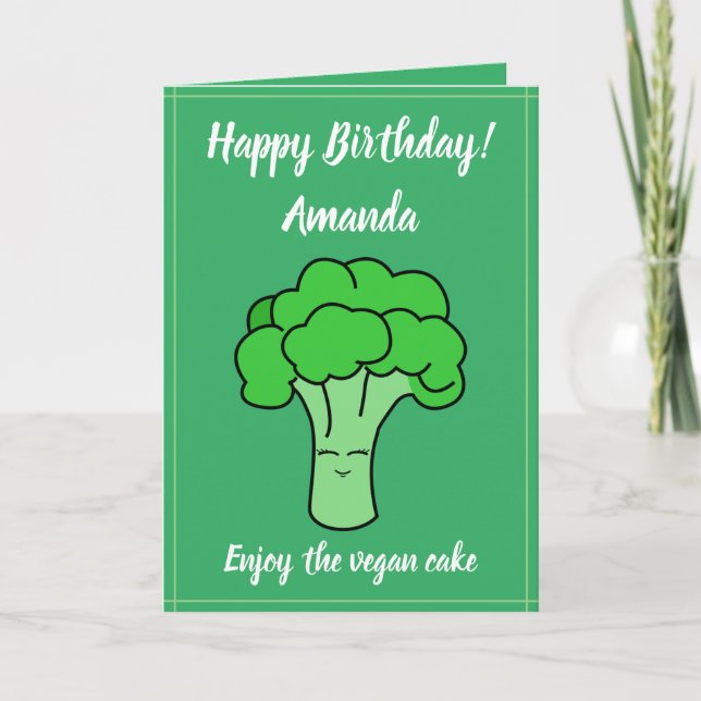 Lusnyj Kawaii Grönt Vegan Broccoli Birthday Kort (Framsida)