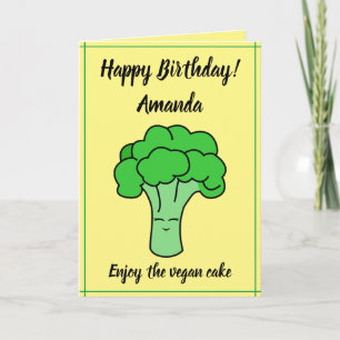 Lusnyj Kawaii Gult Vegan Broccoli Birthday Kort