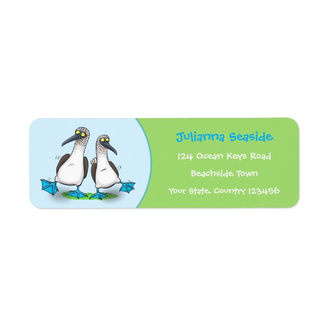 Lusnyj, lycklig-blåsostad bobidans tecknad returadress etikett (Framsidan)