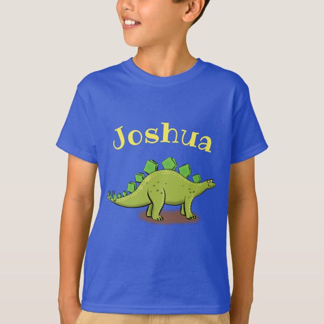 Lusnyj, lycklig grönt stegosaurus dinosaur tecknad t shirt (Framsida)