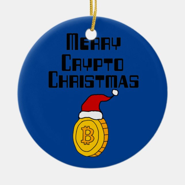 Lusnyj Merry Crypto jul Bitcoin i julhatt Julgransprydnad Keramik (Framsidan)