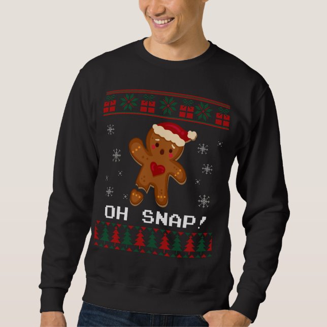 Lusnyj Oh Snap Gingerbröd Ugly jul Sweater Lång Ärmad Tröja (Framsida)
