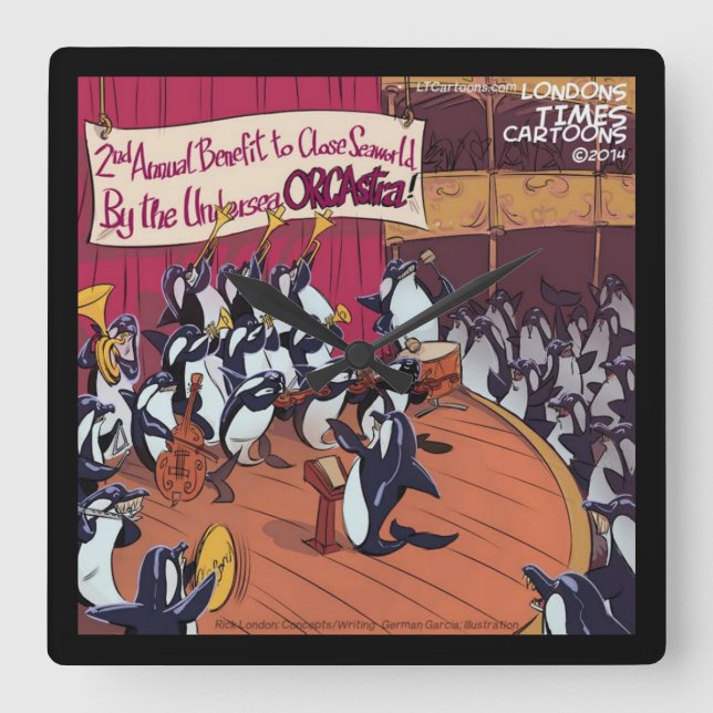 Lusnyj Orca Whale Orchestra Square Wall Clock Fyrkantig Klocka (Framsida)