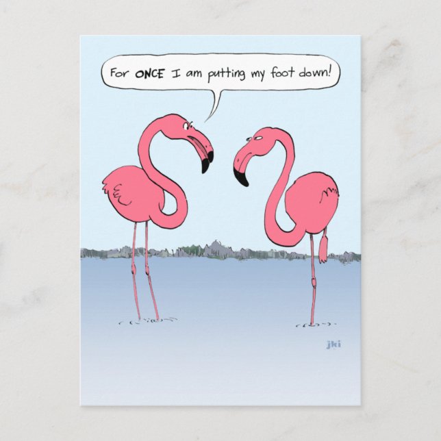 Lusnyj Rosa Flamingos-Tecknad som sätter min fot n Vykort (Framsida)