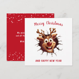 Lusnyj Rudolph Reindeer som bryter igenom jul Kort