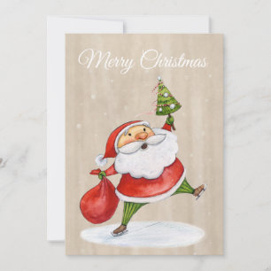 Lusnyj Santa med Julgran Watercolor Julkort