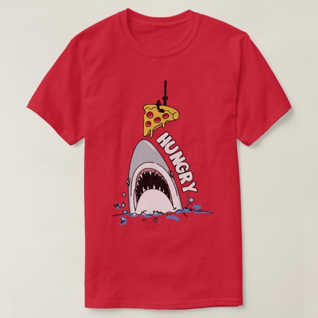Lusnyj Shark Hungrig Shark med Pizza T Shirt (Design framsida)