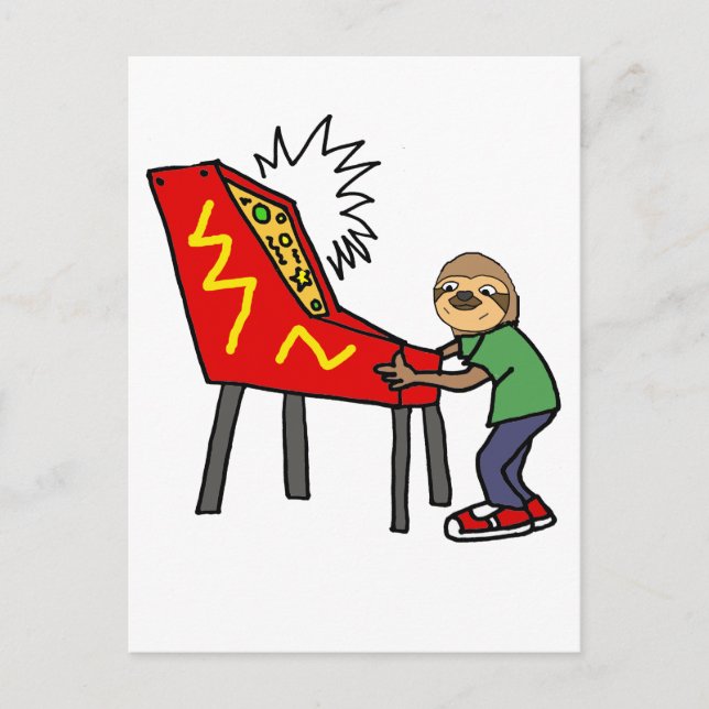 Lusnyj Sloth Spela upp Pinball Tecknad Vykort (Framsida)