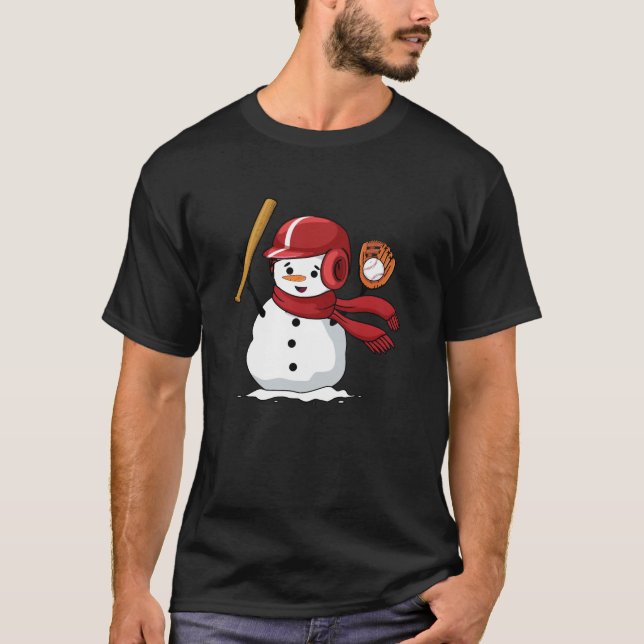 Lusnyj snögubbe spelar baseboll t shirt (Framsida)