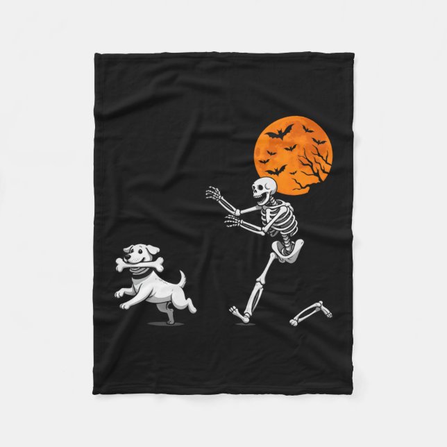 Lusnyj Spooky Humor Halloween Skeleton Chasing Hun Fleecefilt (Framsidan)