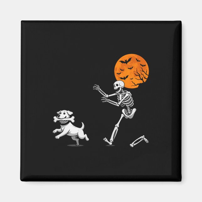 Lusnyj Spooky Humor Halloween Skeleton Chasing Hun Magnet (Framsidan)