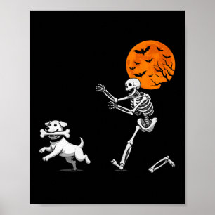 Lusnyj Spooky Humor Halloween Skeleton Chasing Hun Poster