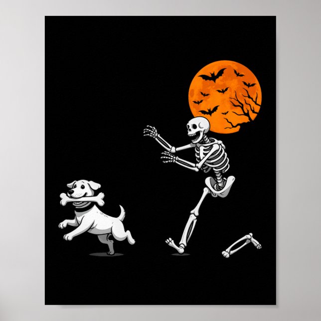 Lusnyj Spooky Humor Halloween Skeleton Chasing Hun Poster (Framsidan)