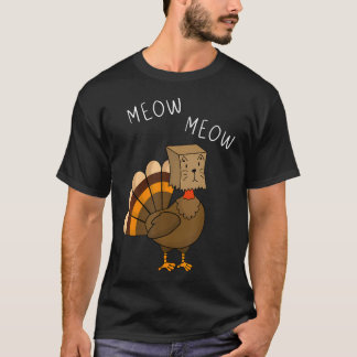 Lusnyj Thanksgiving Fake Cat Meow med Turkiet T Shirt