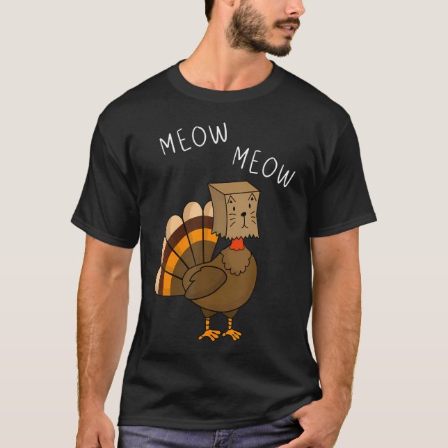 Lusnyj Thanksgiving Fake Cat Meow med Turkiet T Shirt (Framsida)